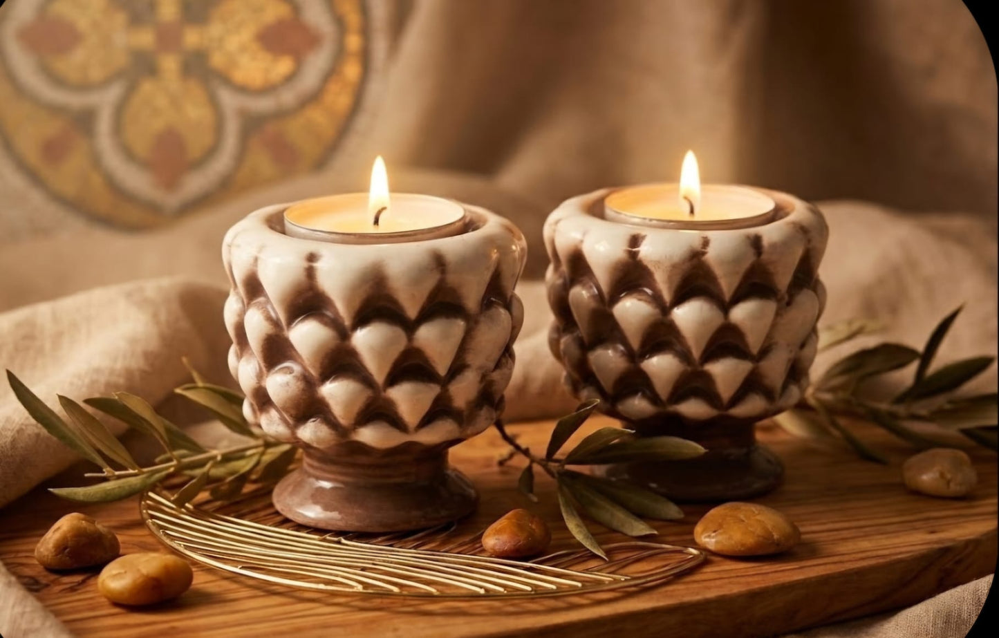 Coppia Porta Tea-Light in ceramica